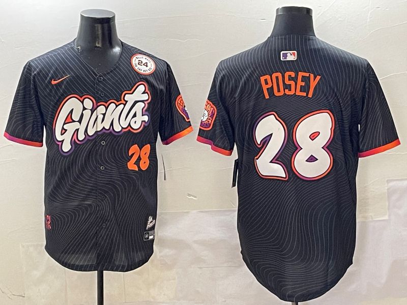 Men San Francisco Giants #28 Posey Black Second generation Joint Name Nike 2025 MLB Jersey style 12
